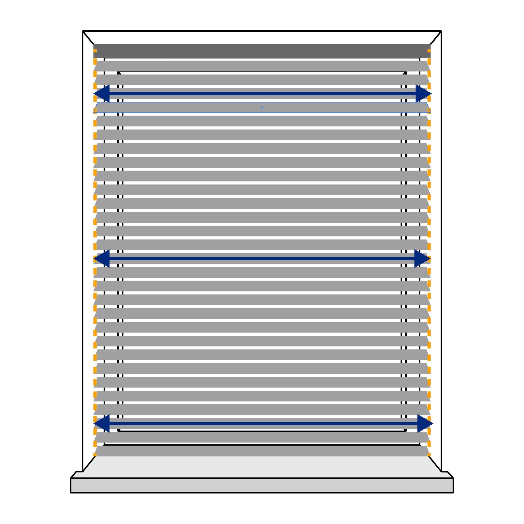 Measuring the width of a window recess at the top, middle and bottom.
